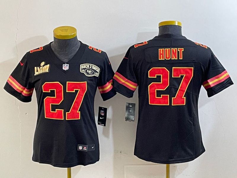 Youth Kansas City Chiefs 27 Hunt Black Second generations 2025 Nike Vapor Limited NFL Jersey style 2